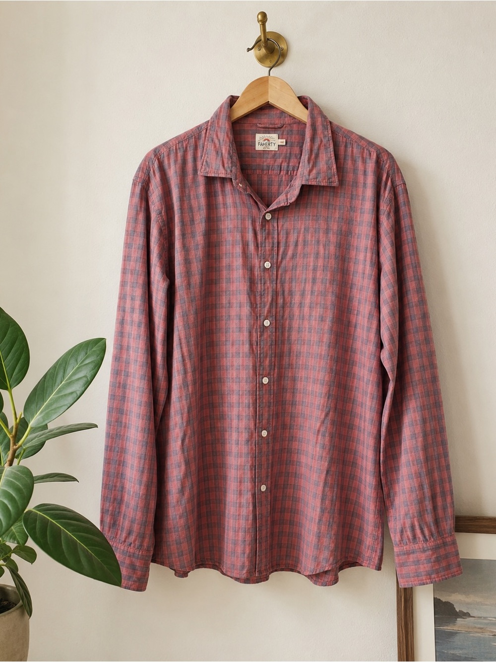 Faherty Movement Shirt Plaid Button Down Red Men's XXL